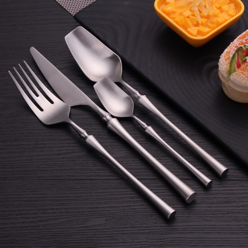 Lyxiga servisset gyllene bestick 304 rostfritt stål bestick middagsset vitguld sked gaffel kniv bestick kit servis set: Materia-silver 4 st