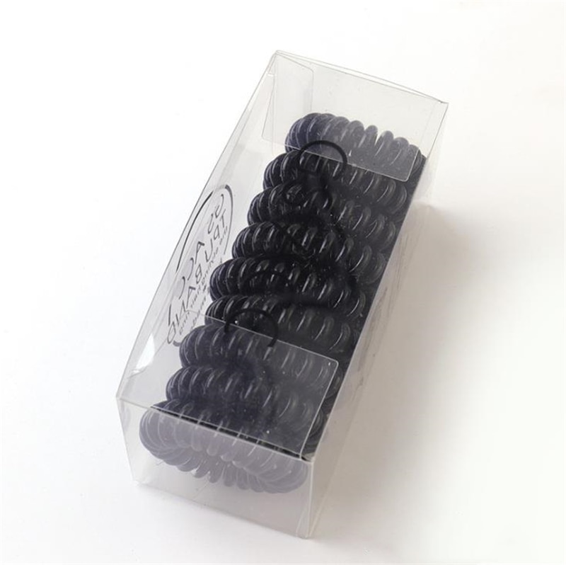 9 stuks telefoonring haarbanden voor dames met doos, elastische rubberen haarringen, haaraccessoires, stylingtool met kleurverloop en snoepkleur: Zwart 2