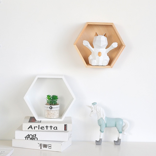 Estantes de pared hexagonales, estante de almacenamiento de madera decorativo, estantes flotantes, decoración para la habitación, estante geométrico
