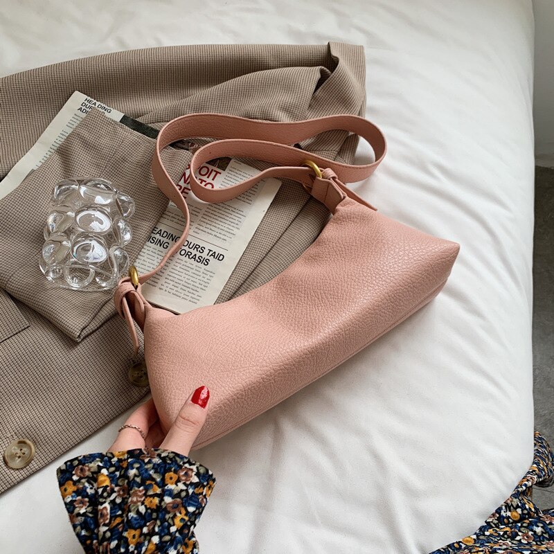 Tekstura torba damska lato 2021 nowa moda koreańnarty styl jedno ramię torba strąk pachami prosty jednolity kolor torba: różowy