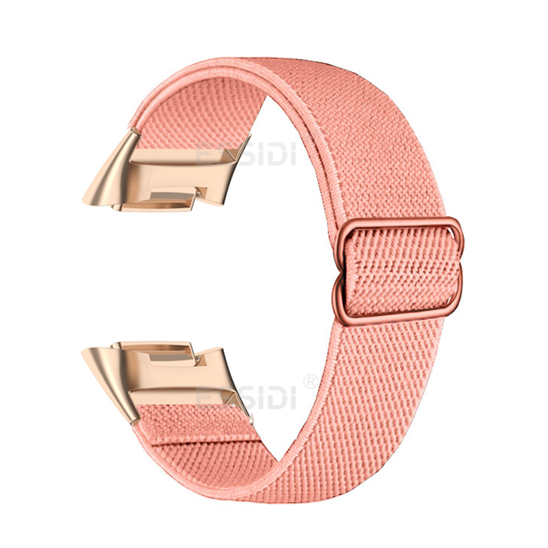 Bracelet en Nylon extensible pour Fitbit Charge 6 5, tissé élastique, doux, Sport, respirant, boucle de remplacement pour Fitbit Charge 5 6: Rose