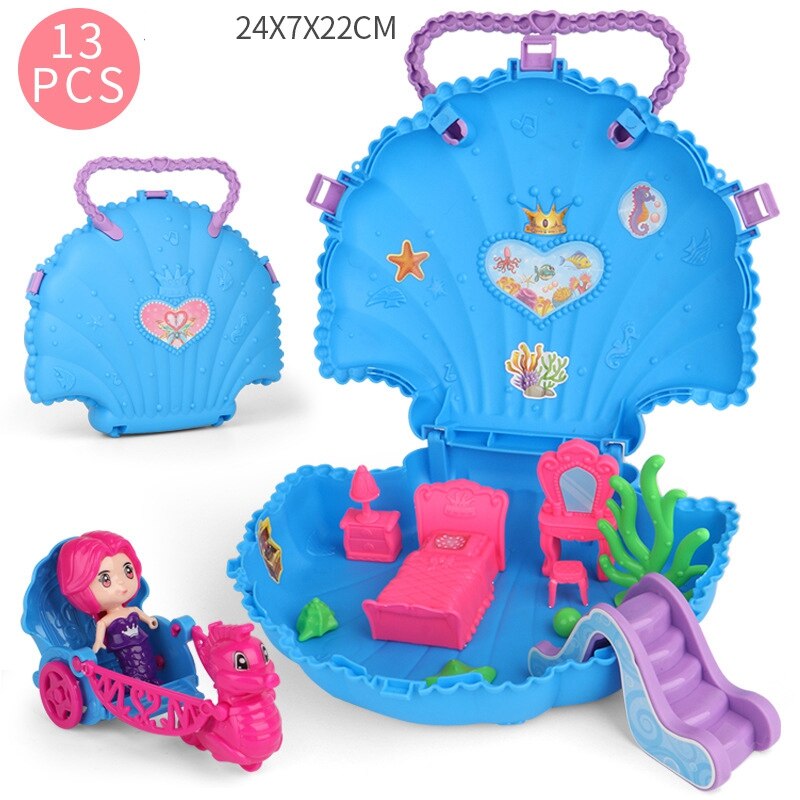 13PCS Tragbare Satchel Mädchen Spielen Set Spielzeug kinder Shell Lagerung Haus Spielzeug Puzzleimulation Spielen Haus Spielzeug