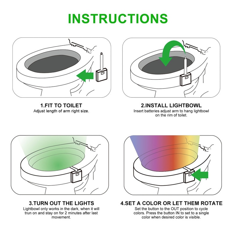 Smart badeværelse toilet nat lys led kropsbevægelse aktiveret tænd/sluk sæde sensor lampe 8 farver pir luces led dekoration belysning
