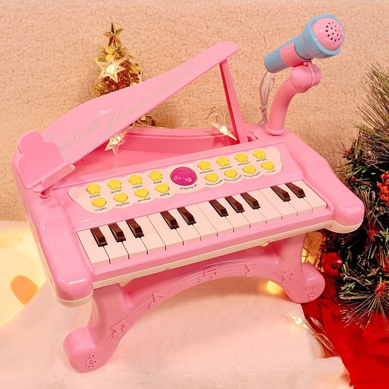 Toddler Piano Toy Keyboard Pink for Girls Birthday 1 2 3 4 Years Old Kids 24 Keys Multifunctional Toy Piano: Default Title