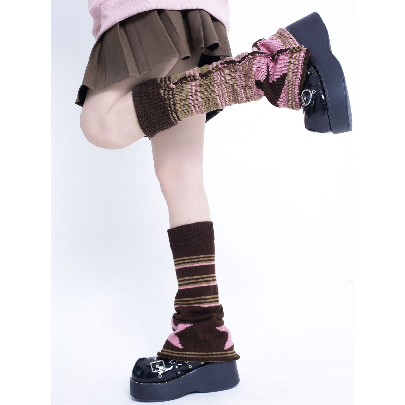Gyaru-calentadores de piernas góticos Harajuku, calentadores de piernas sexys, calcetines tejidos a rayas, cubierta de pierna de Lolita para mujer, calcetines holgados, manguito de bota, mangas de bota