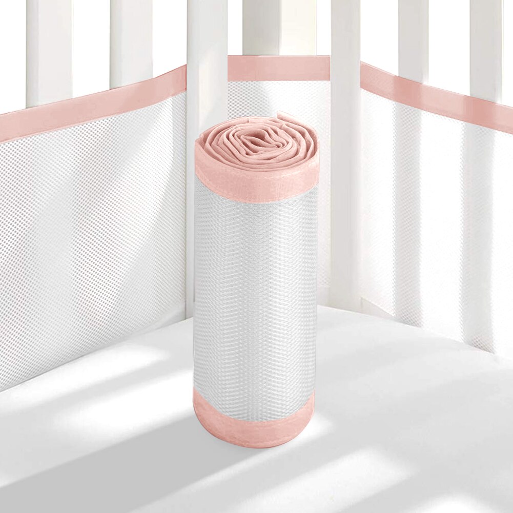 2Pcs Anti-Collision Ademend Mesh Polyester Wasbare Crib Bumper Baby Care Thuis Slaapkamer Elastische Lichtgewicht Draad Lijmen: Pink