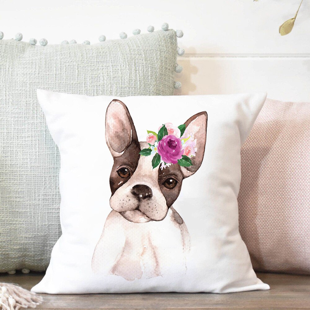 Bloem Animal Print Kussenhoes Bulldog Kussensloop Kinderen Cadeau Home Decoratieve Auto Stoel Sierkussen Case Coussin 45x45cm