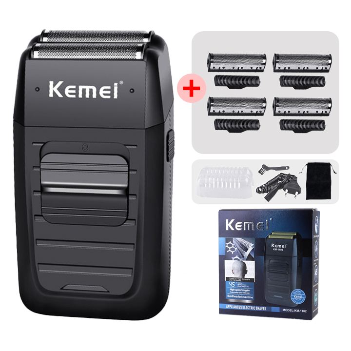 Kemei Rechargeable Cordless Shaver for Men Twin Blade Reciprocating Beard Razor Face Care Multifunction Strong Trimmer KM-1102: Silver