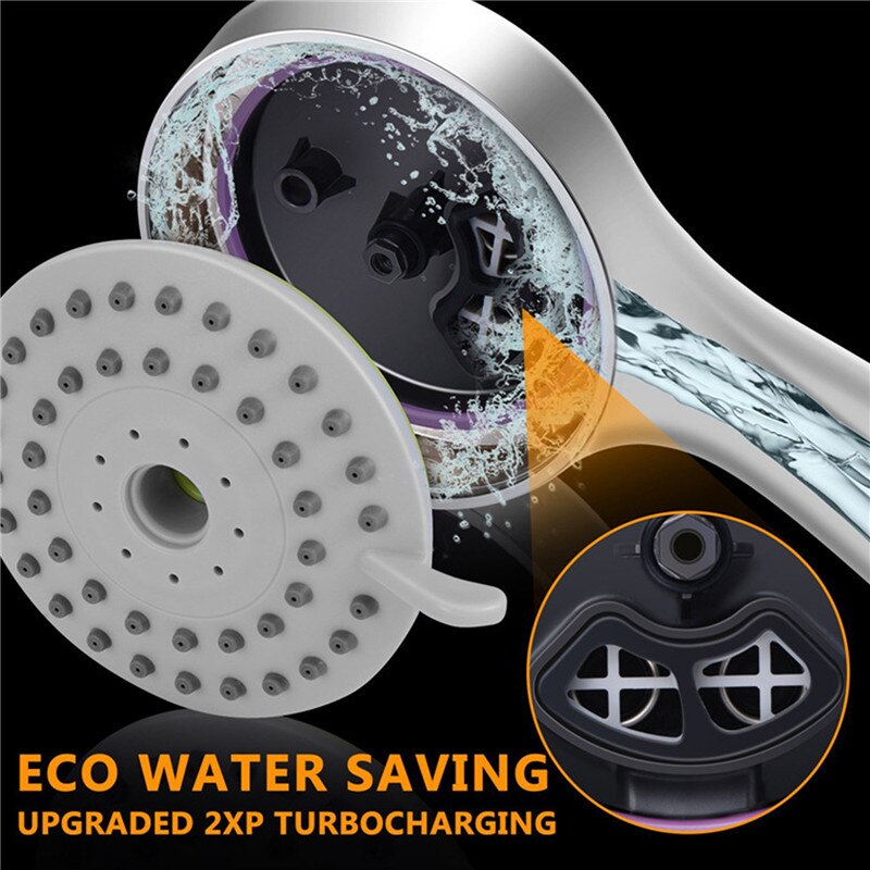 High Pressure Handheld Shower Head Chrome Finish Water Supply Pipeline Multi-functions Flow Regulator