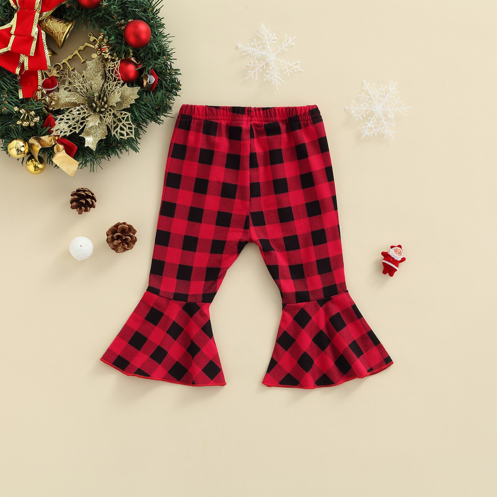Pantalones de Navidad para bebé, niña y niño, pantalón con estampado de cuadros, cintura elástica, rectos/acampanados