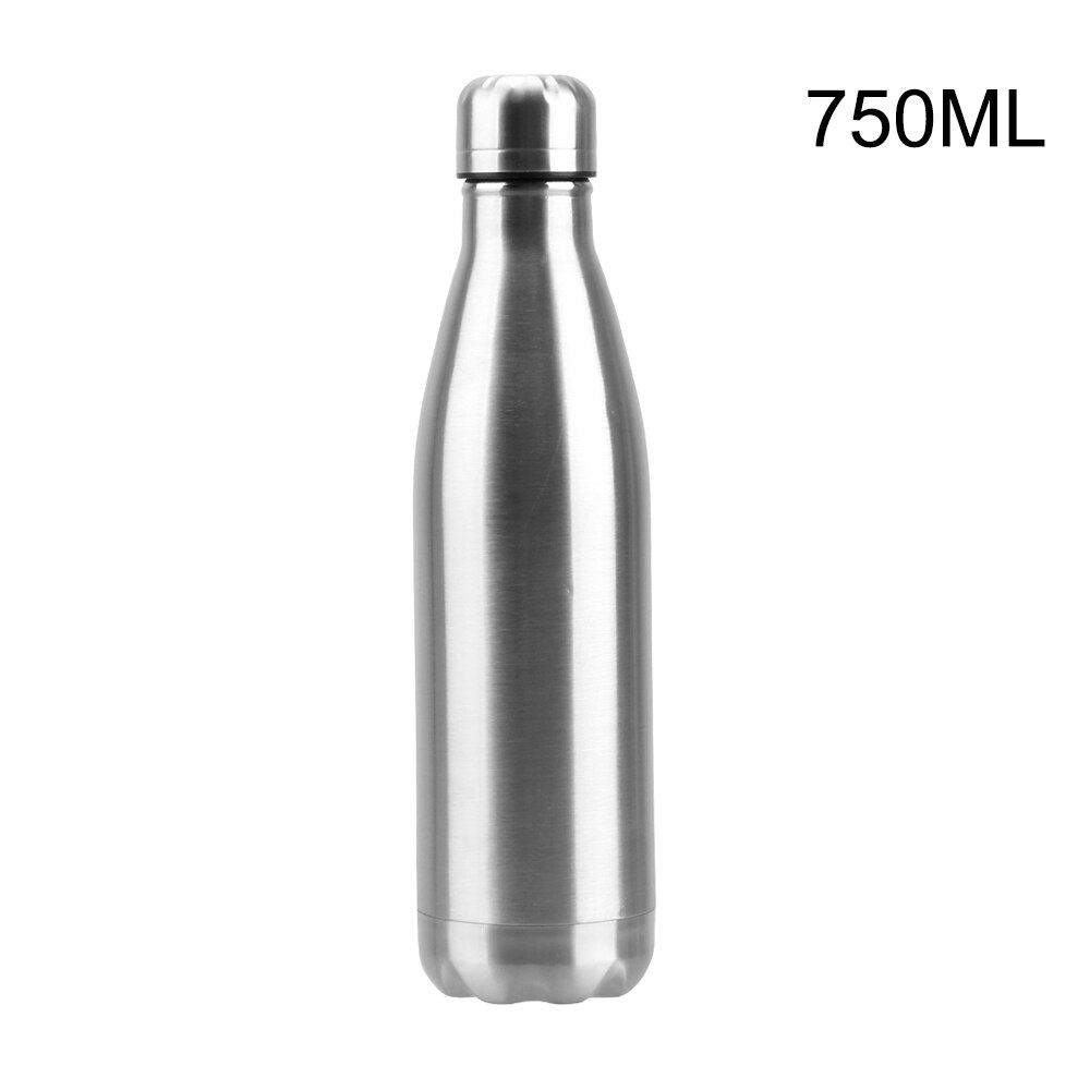350/500/750/1000Ml Roestvrijstalen Enkele Muur Water Fles Koud Water Cola Fles Vacuüm fles Voor Kids School: 750ML