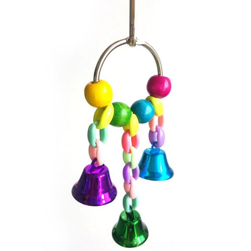 Papegøje legetøj fuglehængende legetøj med farverige perler klokke kæde kæledyr fugl papegøje tygge legetøj fuglebur tilbehør fuglehængende legetøj