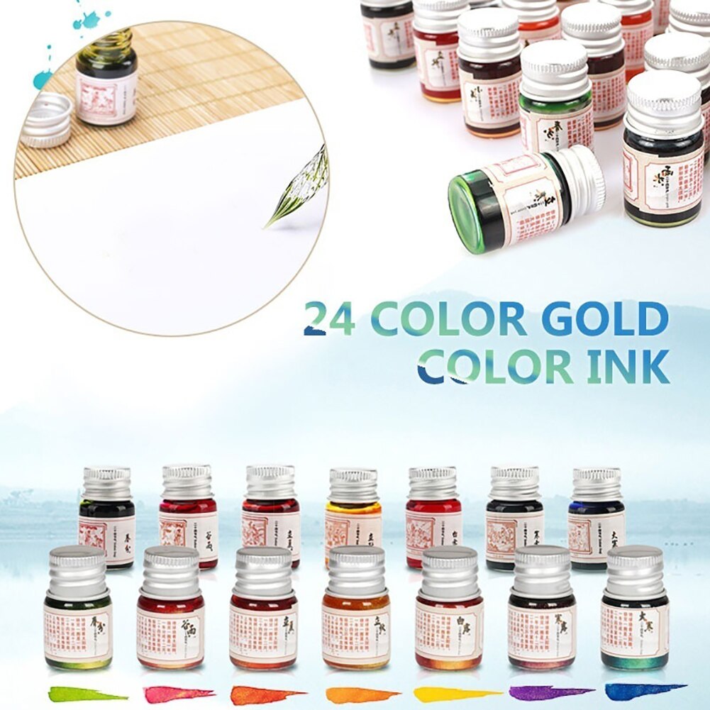 Fountain Pen Ink 5ML 24 Colors Calligraphy Writing Painting Fountain Pen Ink with Glitter Powder
