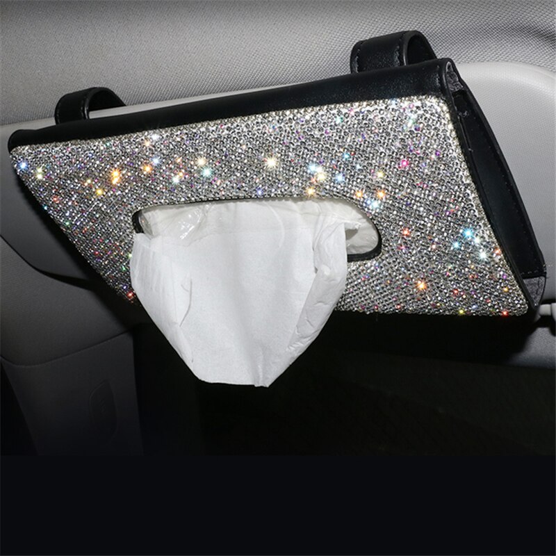 Crystal Diamond Car Tissue Box for Sun Visor Auto Hanging Tissue Box Crown Sunshade Case Auto Car Accessories