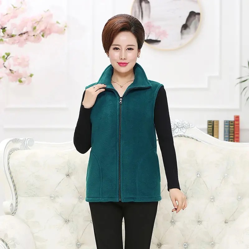 Primavera otoño mujer chaleco chaqueta de mediana edad Casual sólido sin mangas chaleco mujer bolsillo Chaleco corto: XL / Marfíl