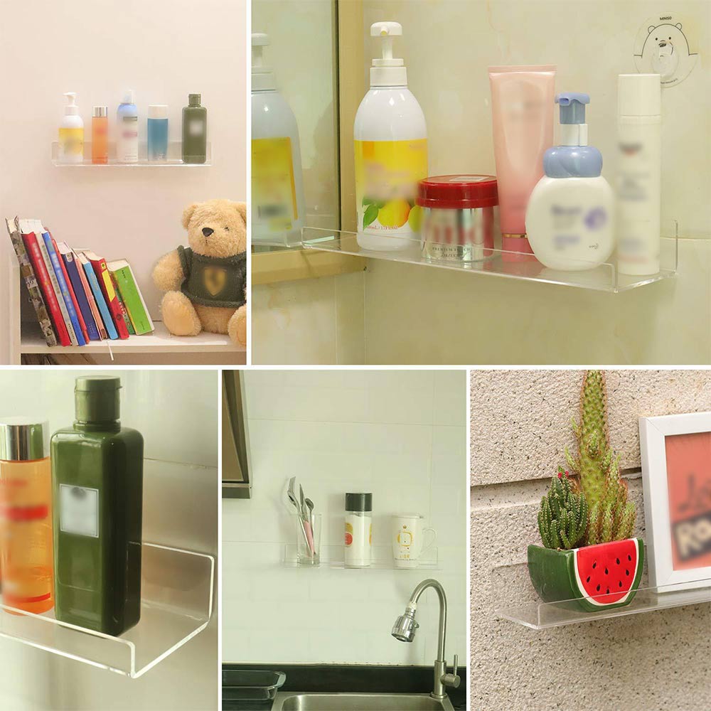 2 Stuks Acryl Muur Planken Transparant Acryl Badkamer Opbergrek Opknoping Planken Muur Gemonteerde Houders Voor Diversen Cosmetica
