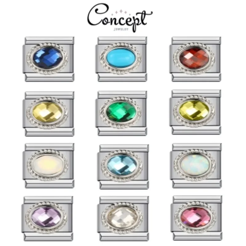 2025 12 piedras de nacimiento eslabones de encanto italiano ajuste 9mm pulsera Modular de acero inoxidable DIY hacer joyería