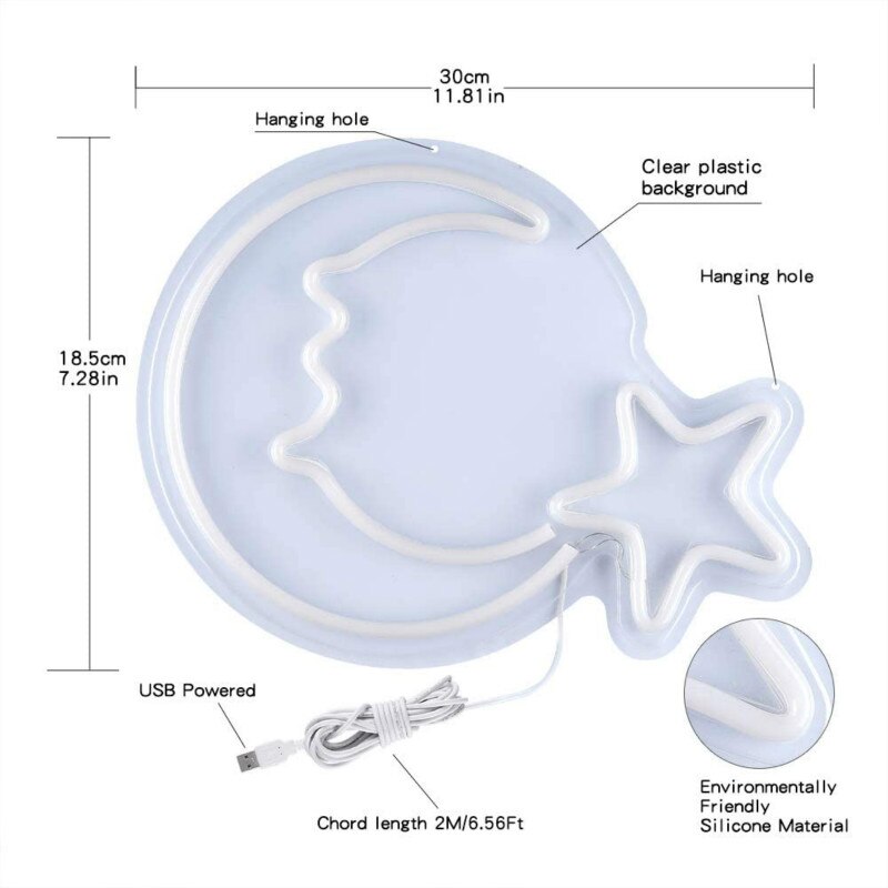 Decorative Moon Star Neon Signs Blue Neon Light Sign Wall Art Decor for Kids Bedroom Home Decoration Birthday Party Christmas