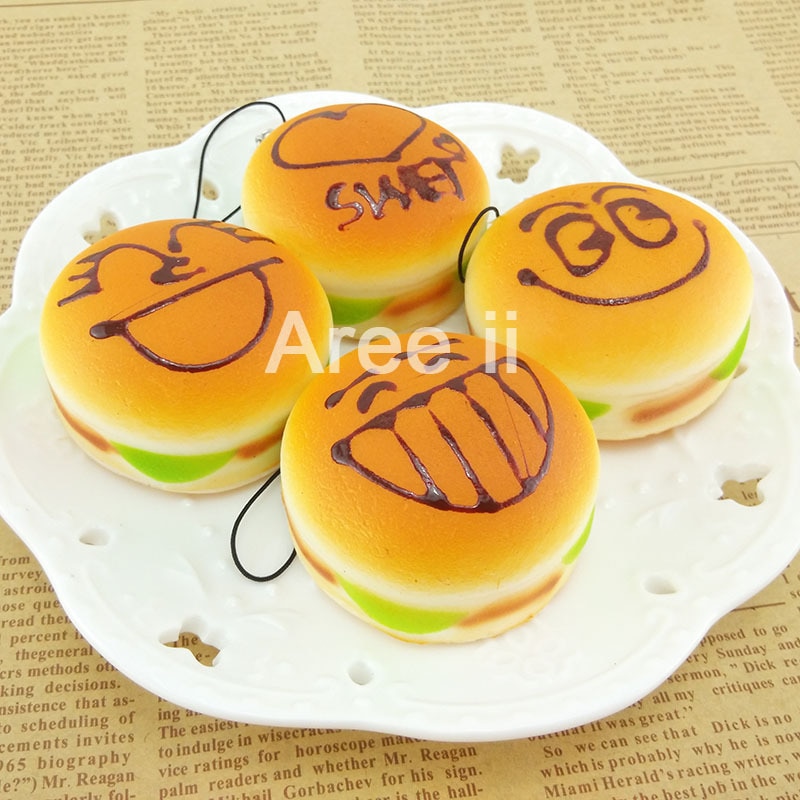 30PCS Mini 5CM Expression Squishy Hamburger Soft Bread Scented Buns Toys Simulation Food Collectibles