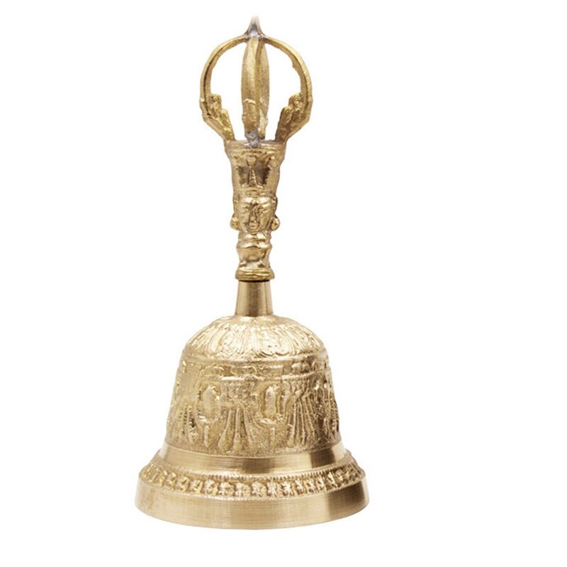 Campana de mano FengShui hecha a mano, alarma de meditación, oración, servicio de la suerte, escritorio budista tibetano, llamada fuerte, cena de latón portátil: Brass 