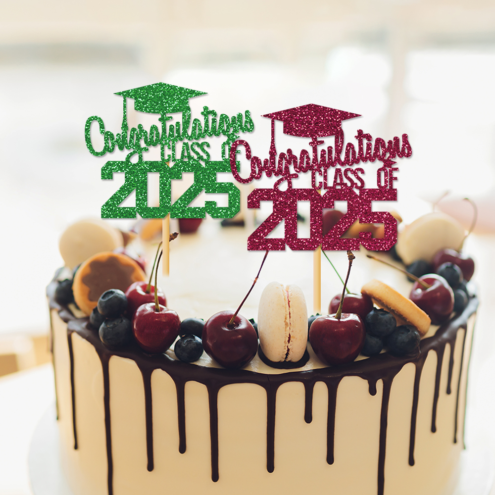 1 stks Gefeliciteerd Klasse van 2025 Afstuderen Cake Topper Glitter Gefeliciteerd Grad Cap Cake Picks voor Afstuderen Thema Party Decor