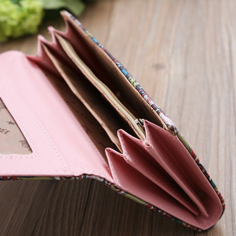 Damesportemonnee lang nationale stijl bedrukte portemonnee pu leren creditcardhouder clutch
