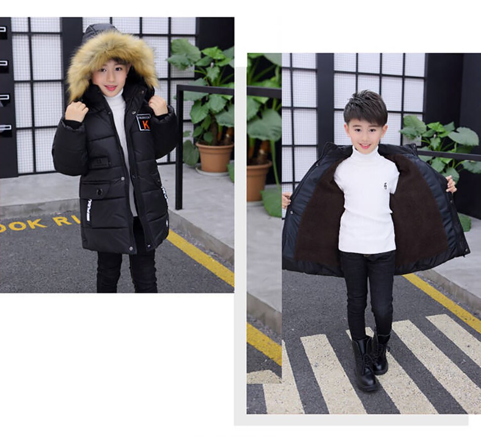 Min 30 graden winter donsjas voor jongens 4 6 8 10 12 13 15 jaar tiener puffer jas kind warme lange parka kinder capuchonjas