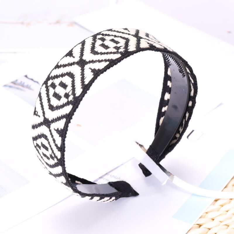 Südkorea Dongdaemun Kunling Promi Stil Breite Dicke Haar Bands Herbst Und Winter Neue Stil Elegante Stirnband Headba: Black Rhombus Webbing Tablet Hair Bands