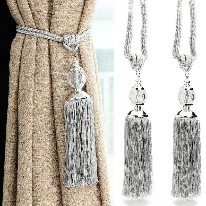 1 Pair Home Curtain Rope Tassel Holdback Modern Crystal Pearl Ball Tieback