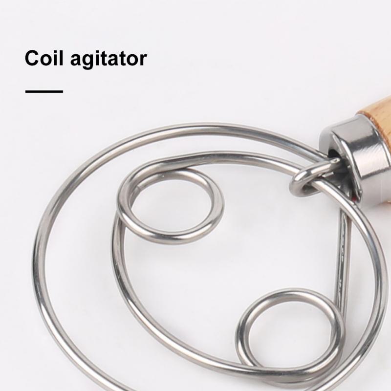 Wood Handle Flour Mixer 10 Inch Kitchen Baking Flour Mixing Tool Coil Mixing Stick Hand-held Flour Beater Dough Whisk