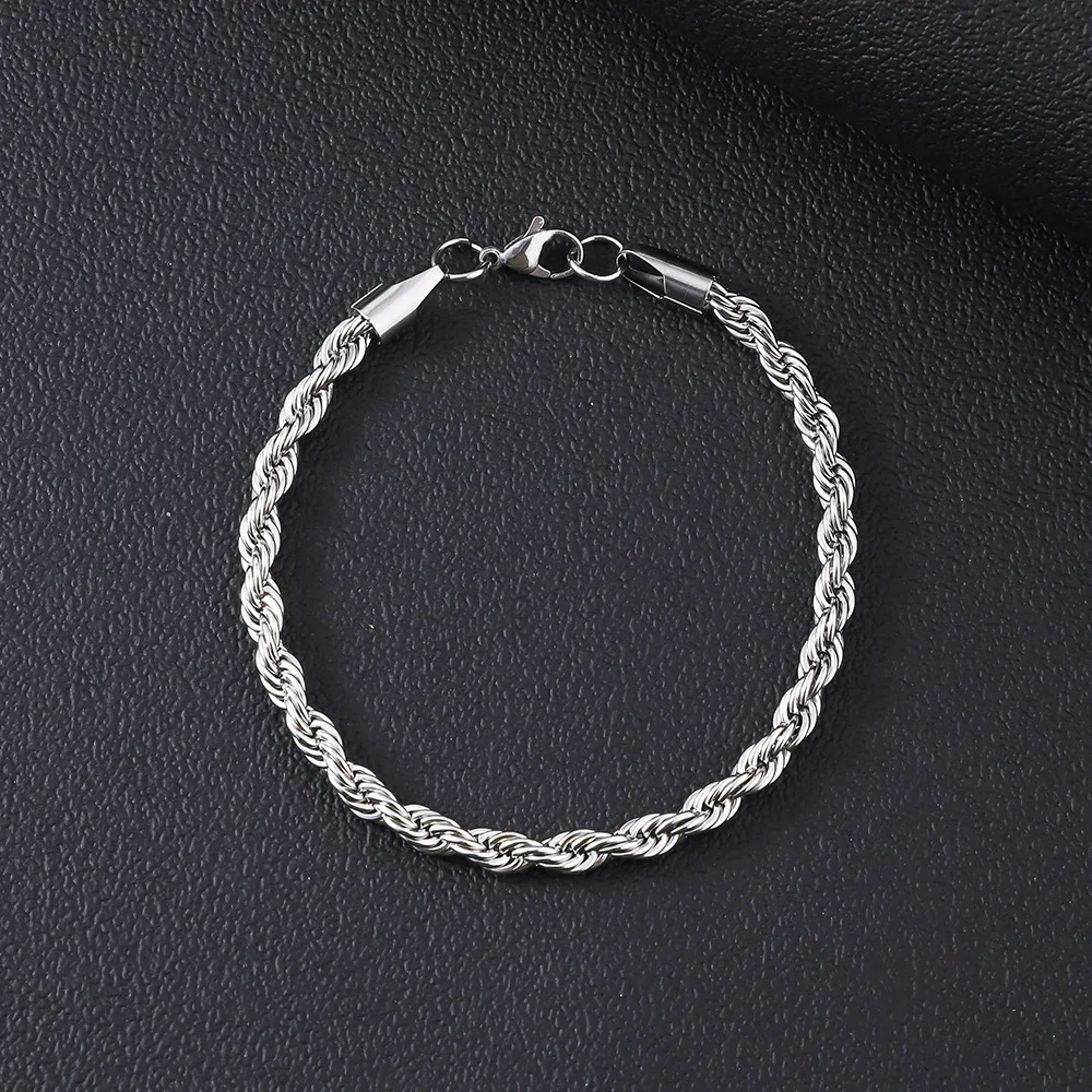 Armbånd i Rustfritt Stål 2-6mm Gullfarge - Tvinnet Rebkjede - Unisex - Karabinkrok: 17cm / Grønn / Rødbrun