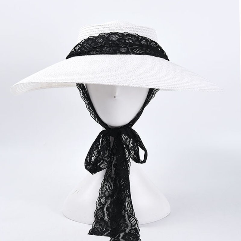 ins stor kant solhatt til kvinner blondere stropper svart strandhatter årgang sommer uv hattemaker   s1091