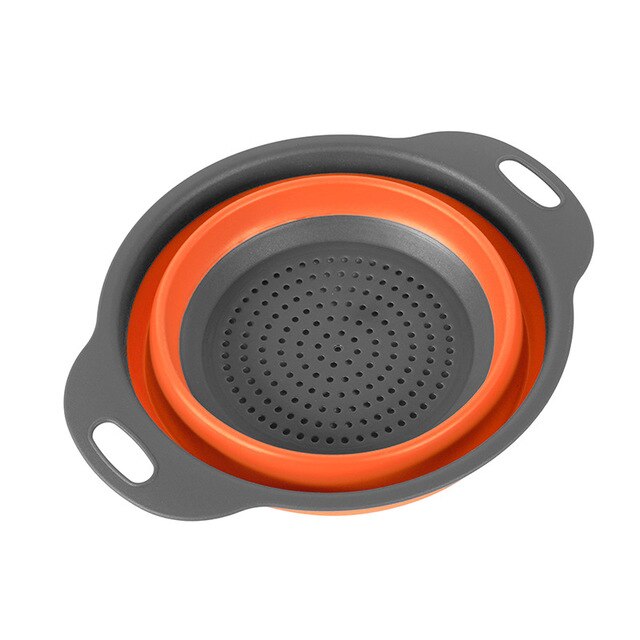 Mosodo Folding Drain Basket Multi-Function Washing Basket Retractable Fruit Basket Kitchen Storage Basket: circular-orange / S