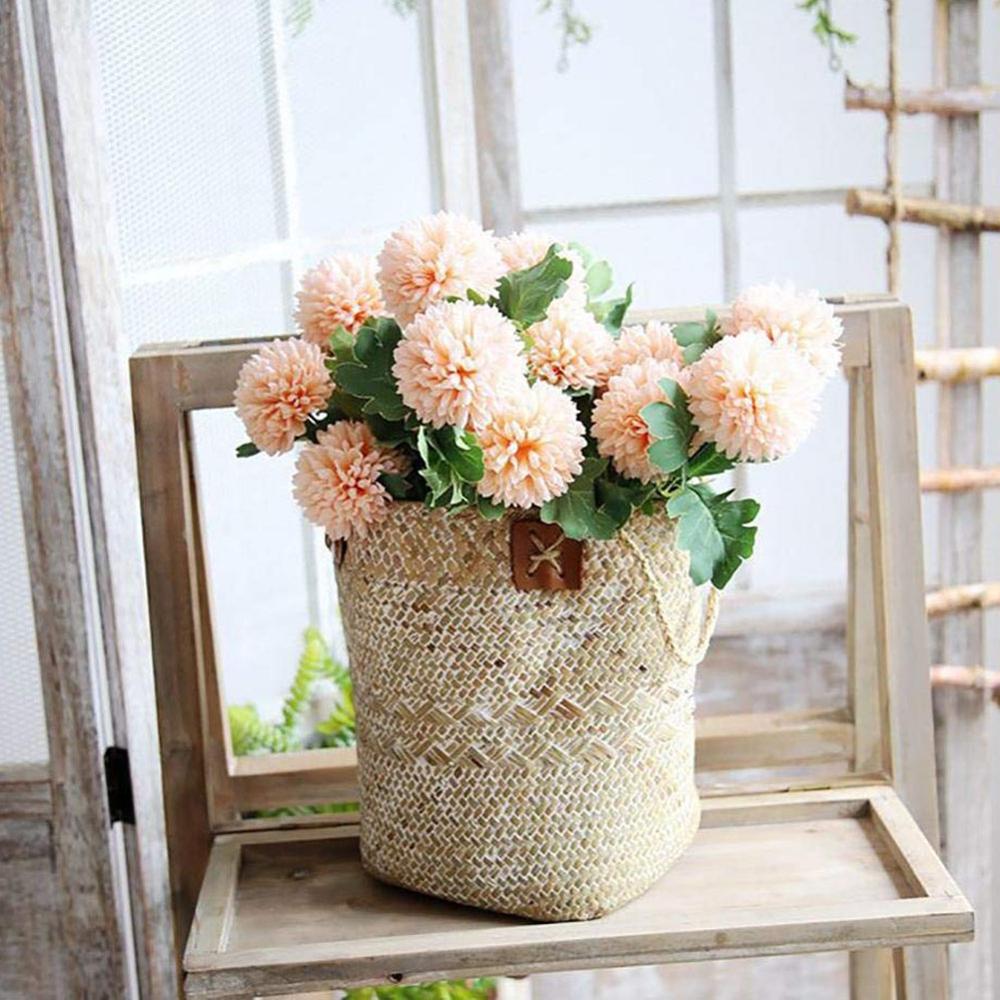 Seagrass Woven Storage Baskets Garden Flower Vase Hanging Basket Rattan Planter Potted Organizer Home Laundry Basket with Handle