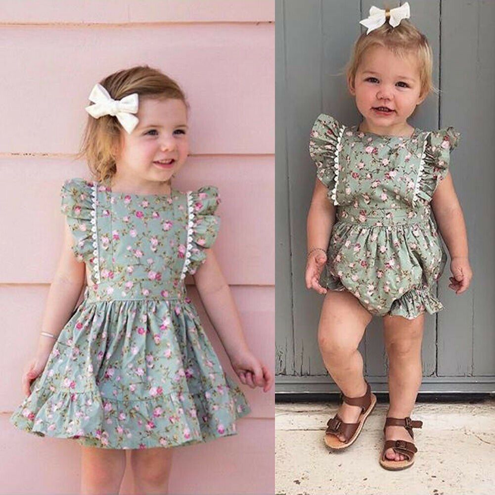 Familie Passenden Outfits Kleine schwester und Große Schwester Passenden Blumen- Kleid und Strampler