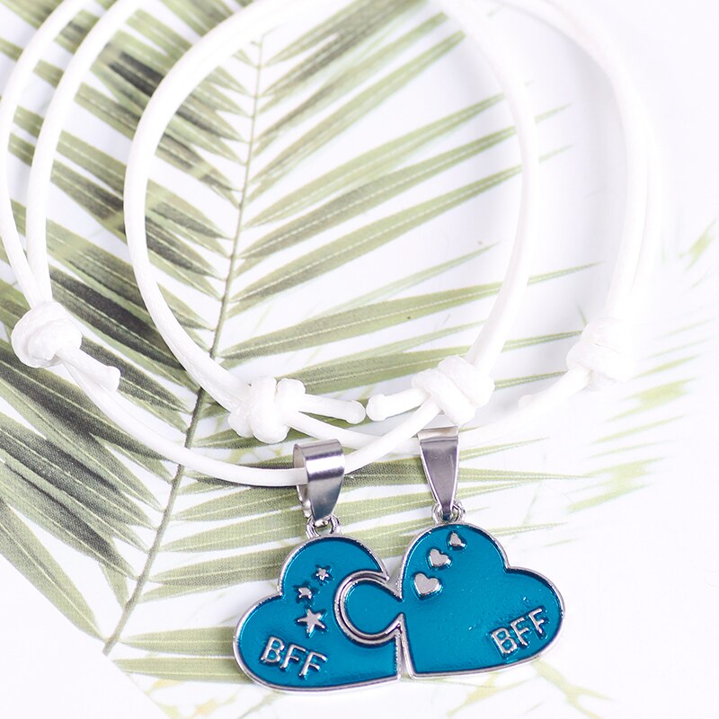 BFF Friendship Jewelry Bracelet 2 Piece Set Leather Cord Pendant Men And Women Heart Shape Alloy Best Friend