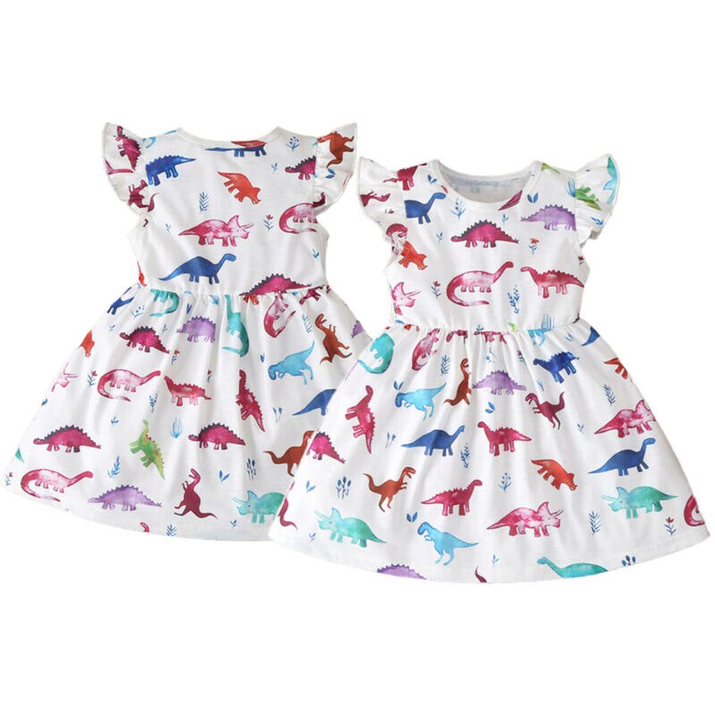 CANIS-robe d'été de dinosaure à manches évasées pour bébés filles, tenue Tutu de fête pour enfants, pour spectacle