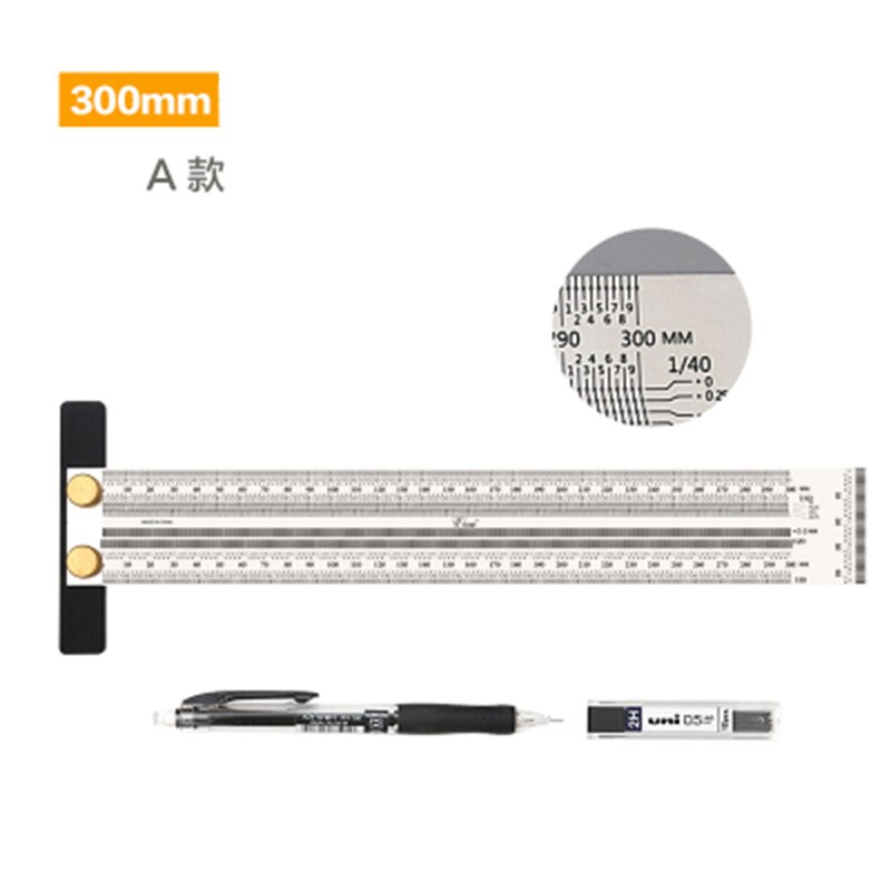 Hög precision skala linjal t-typ hål linjal rostfritt träbearbetning skribb markera linjemätare snickare mätverktyg: 300mm a