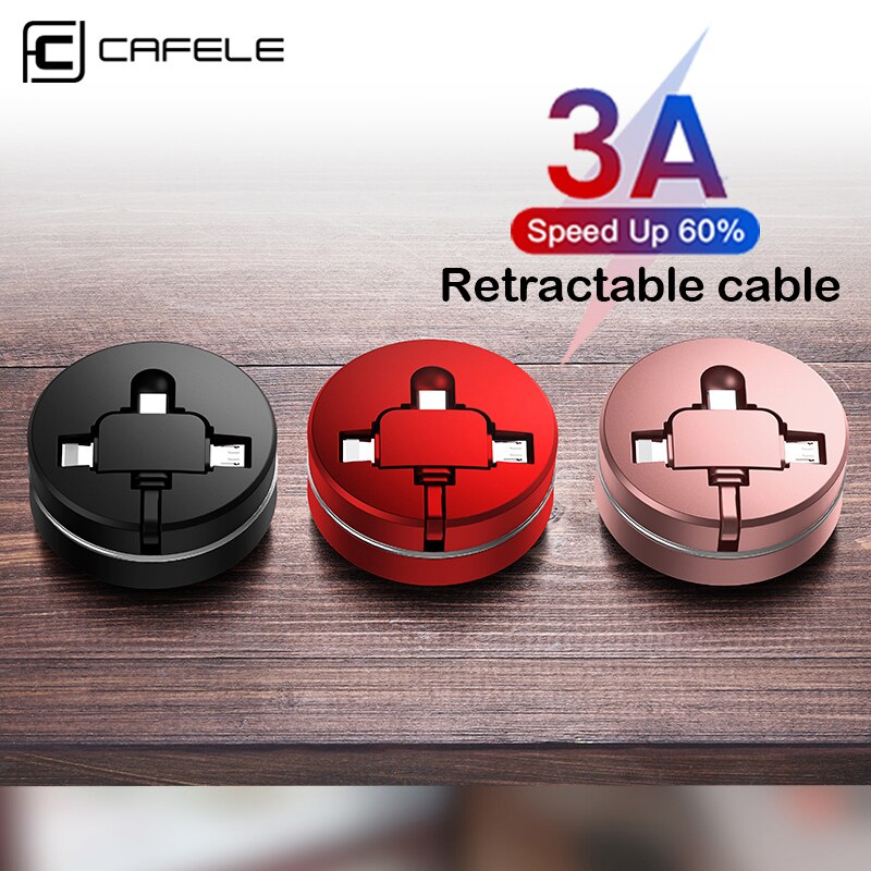 Cafele Retractable 3 in 1 USB Cable for iPhone XR Micro USB C Type Cable for Huawei Xiaomi Andriod Charging Cord Data Sync 100cm