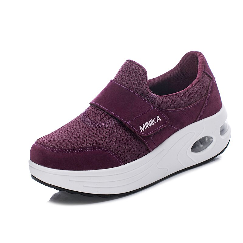Damska huśtawka trampki platforma tonowanie klinowe sportowe buty dla kobiet oddychające odchudzanie Fitness buty do biegania gruba podeszwa: Purple / 35