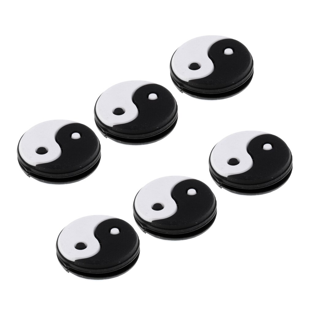 6 Pieces Yin Yang Tennis Racquet Vibration Dampener Shock Absorbers Set: Black White