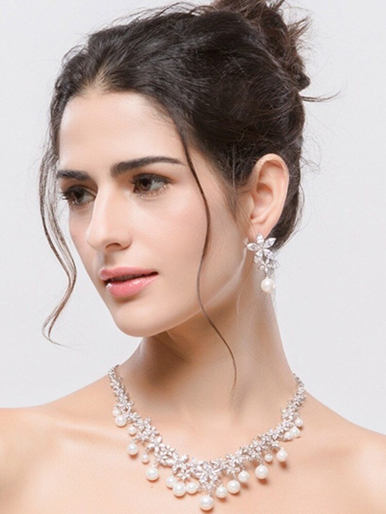 AMC Luxury Star Pearl Pendant Necklace and orecchini Set zircone da sposa accessori da sposa cena per feste Set di gioielli regalo per donna