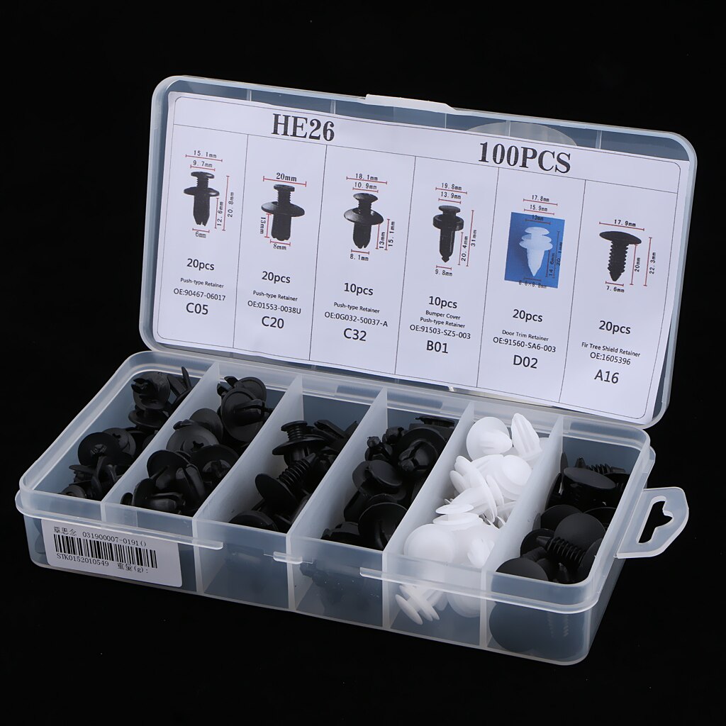 100x Car Push Retainer Pin Rivet Fasteners Kit Trim Panel Clip Moulding Assortments For GM Ford Chevy Toyota Honda Chrysler