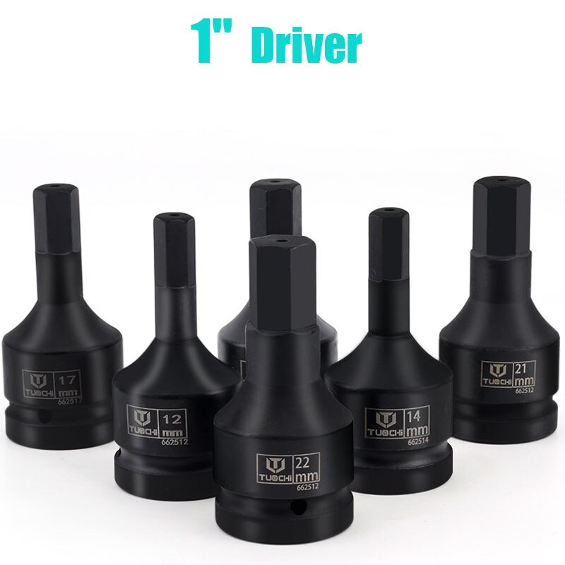 1PCS 1 inch Drive Impact Bit Socket CR-MO Heavy Hex Socket Bit Adapter 105mm Lenght Allen Key Wrench Head Pneumatic Socket Set
