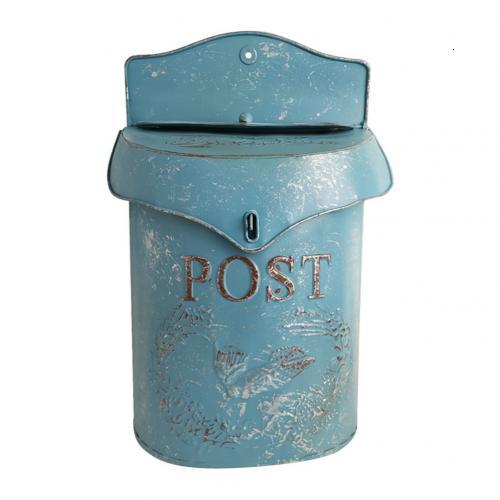 European style iron retro mailbox, sealed suggestion box, newspaper mailbox, Wedding Garden Decoration home mailbox post box: Blue