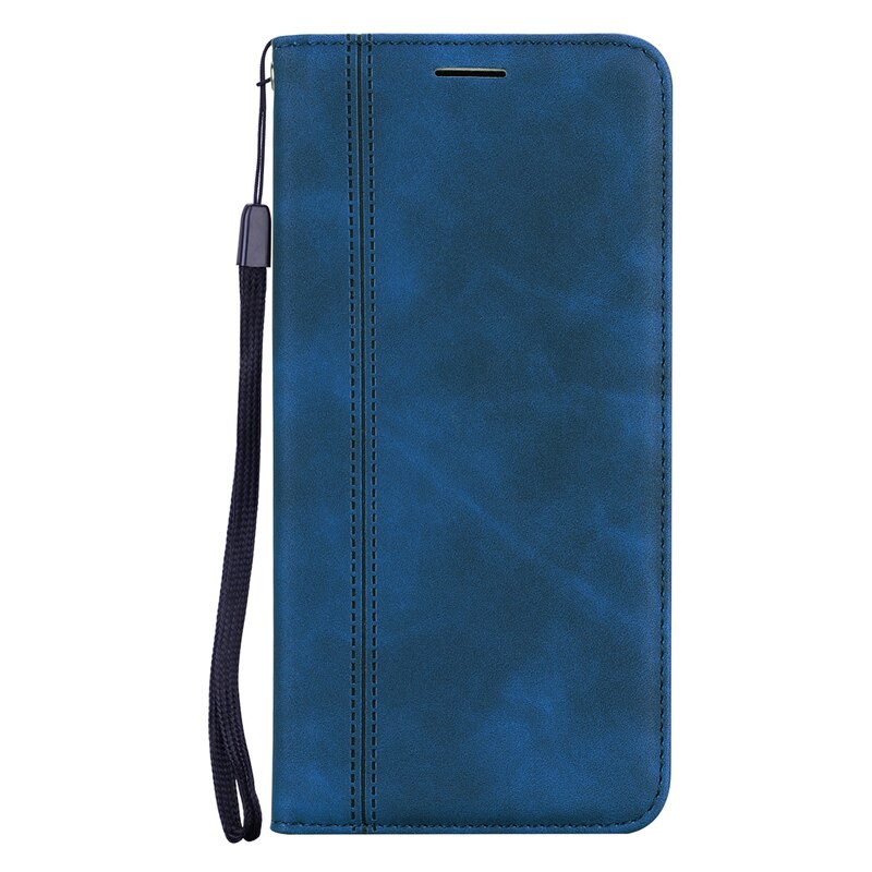 Huawei  y6p hoesje vintage leer voor huawei  y6p y6 p luxe magnetische flip portemonnee standaard bescherming achterkant 6.3 inch: Huawei  y6p 2020 / Blauw