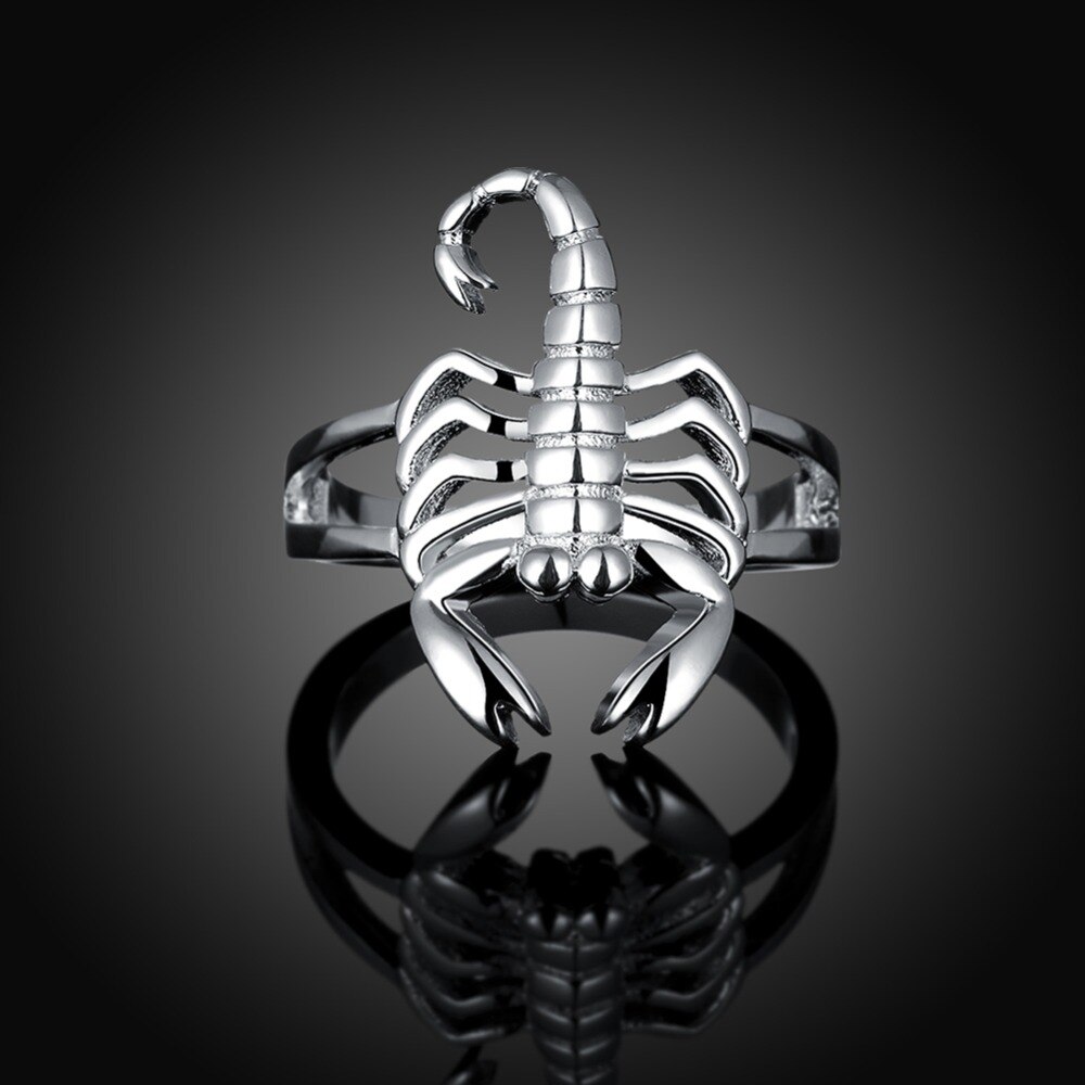 , Hermoso anillo de plata de escorpión color plata mujeres bonitas dominantes anillo de señora joyería clásico R739