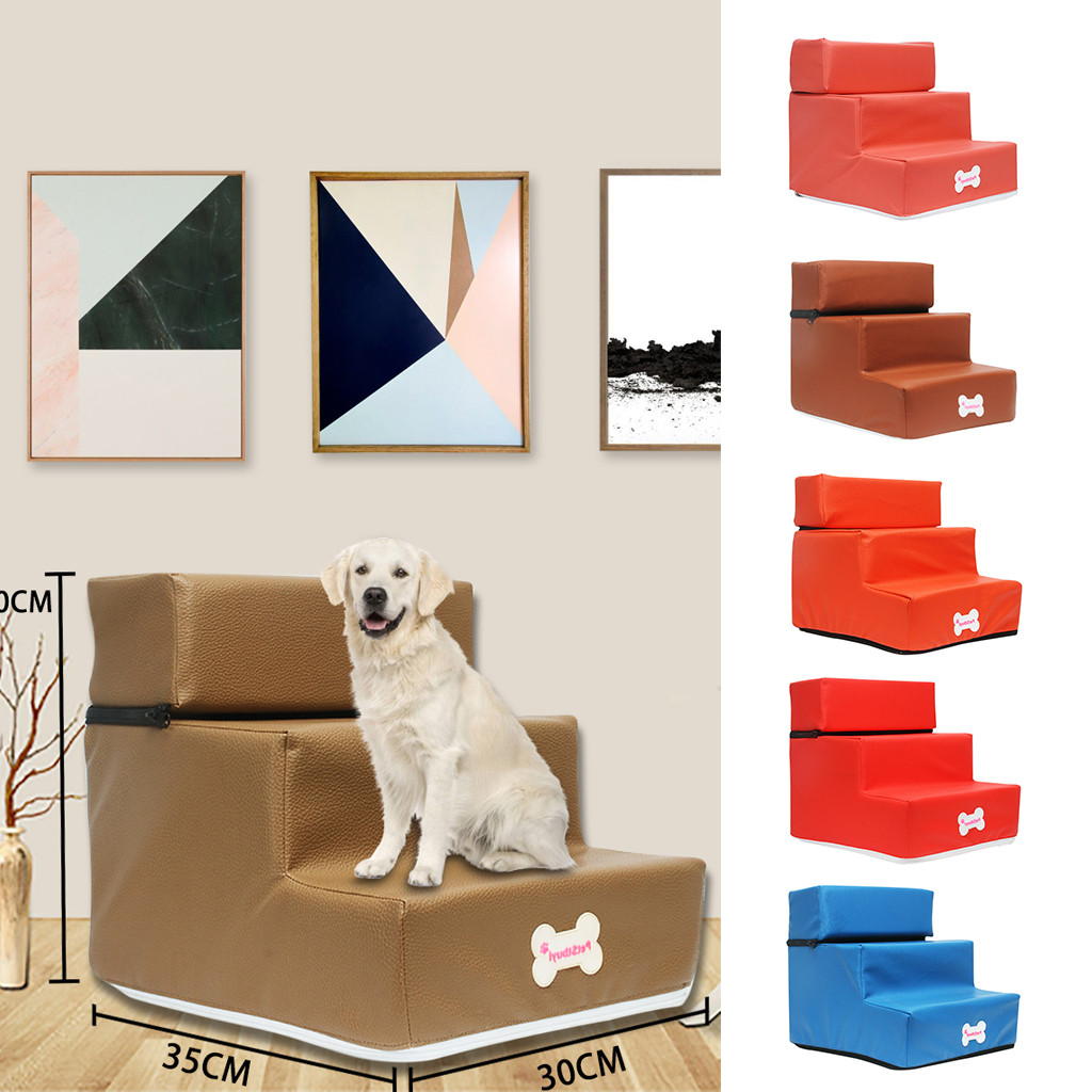 Mode Lederen Opvouwbare Pet Trappen Afneembare Pet Bed Kat Hond Oprit 3 Stappen