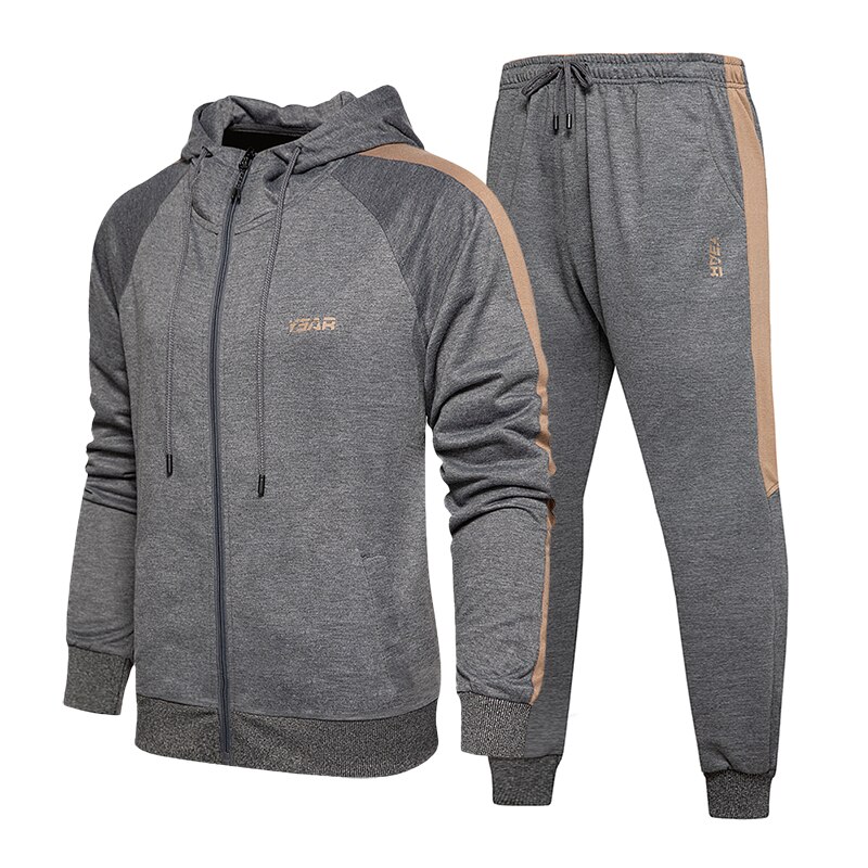 Merk heren sets casual hoodie trainingspak herfst winter heren set jassen + broeken joggingpak heren sportkleding streep bedrukt rits: Tz67 grijs / Xl