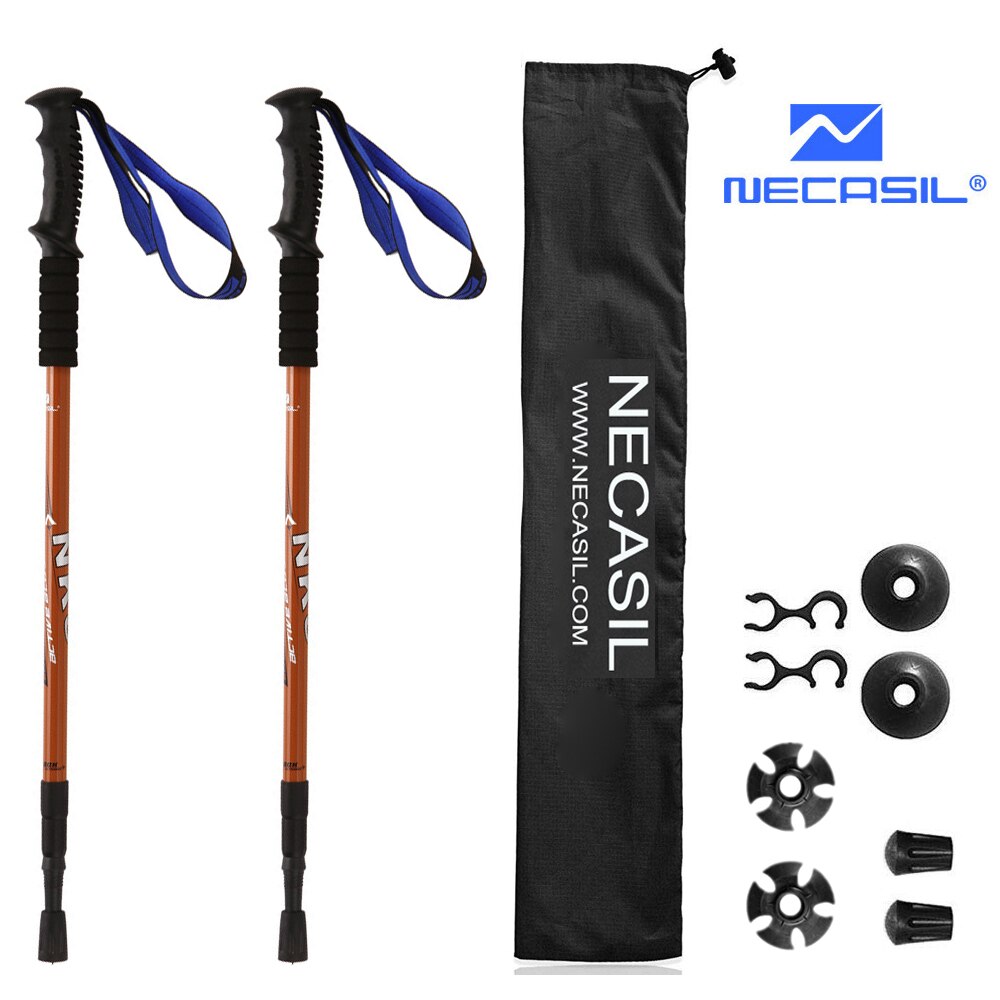 Bastón ajustable antigolpes, bastón de aluminio fuerte y ligero para senderismo, muletas para caminar o Trekking, 1 par: Naranja